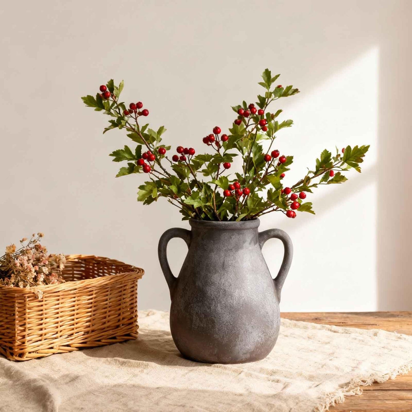 Luetcattus Ceramic Flower Vase with Handles, 7.5 inch Rustic Farmhouse Vase for Centerpieces, Small Decorative Terracotta Vases for Home Decor, Living Room, Table, Neutral