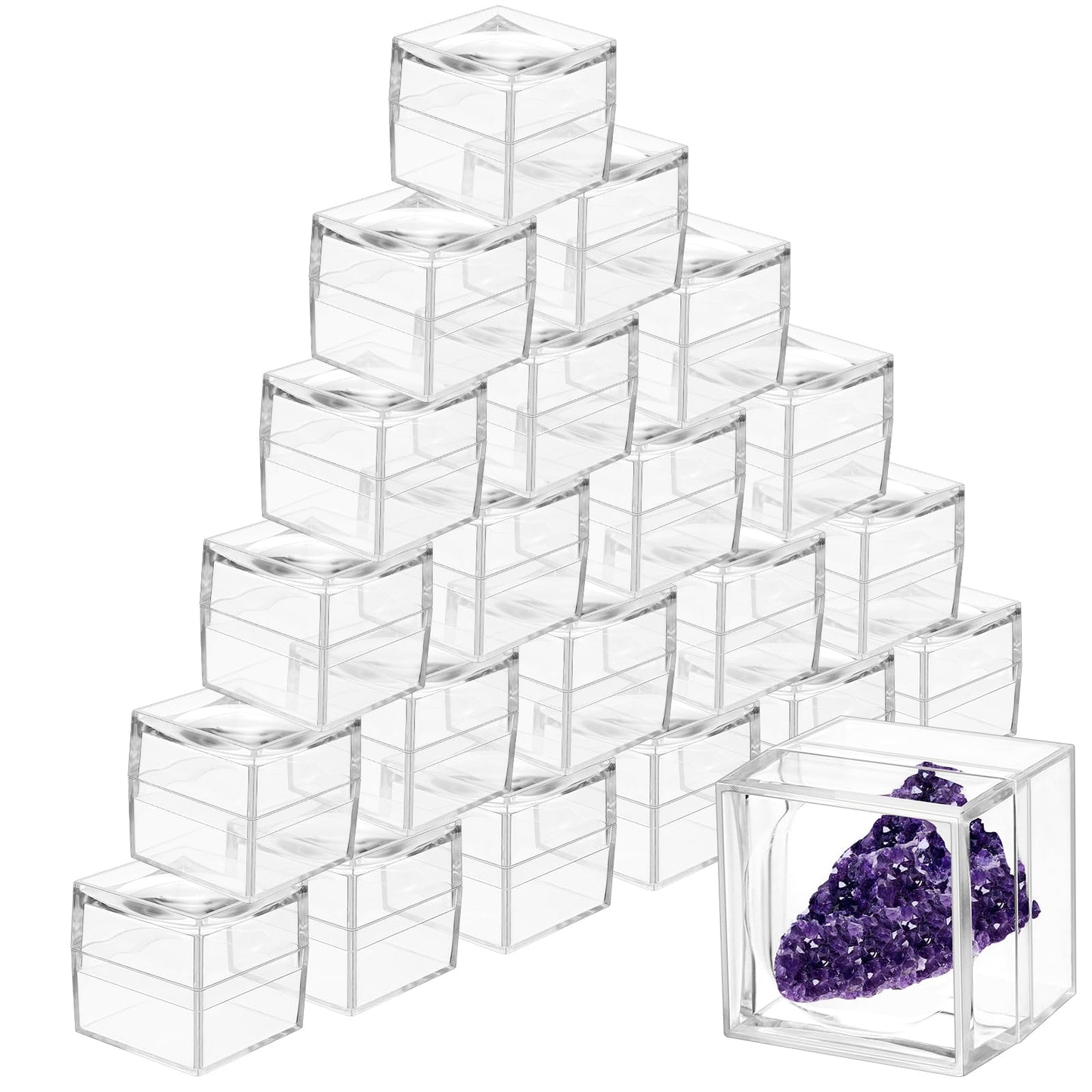 DoubleFill 10 Pack Rock Display Case Clear Rock Collection Boxes Storage 2.5 x Magnifying Specimen Boxes Bug Viewer Box for Mineral Stone Storage Gemstone Fossil Crystal Coins Collectibles