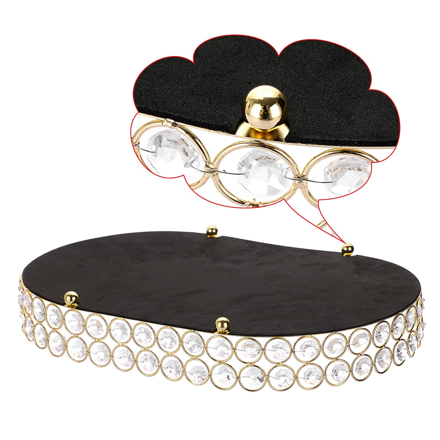Hipiwe Crystal Vanity Tray Mirrored Dresser Perfume Trays for Makeup Tray Cosmetic Skin Care Storage, Jewelry Trinket Organizer Tray for Bathroom Countertop Home Decor (Large, Gold)