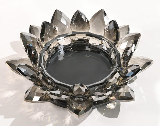 Crystal Lotus Candle Dish – Grey Decorative Tray for Candles & Diffusers
