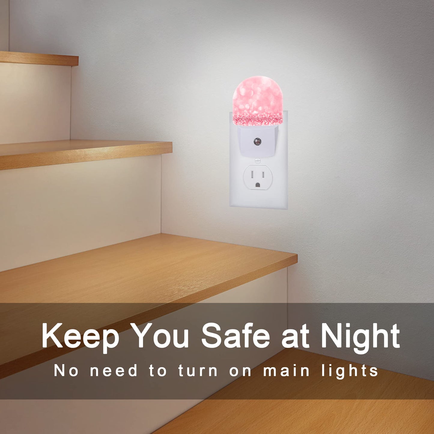 AOWULA Pink Glitter Night Light,Night Lights Plug into Wall Decor for Stairway/Hallway/Kitchen,Dusk to Dawn Sensor Nightlights for Boys/Girls/Women/Men Room Gifts