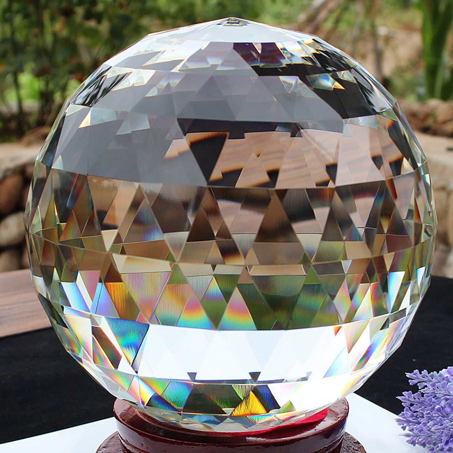 Tirifer Clear Glass Crystal Ball Prisms with Stand, Window Rainbow Maker Sphere Faceted Gazing Ball for Home Décor, Christmas, Wedding, Suncatcher (120mm/4.72in)