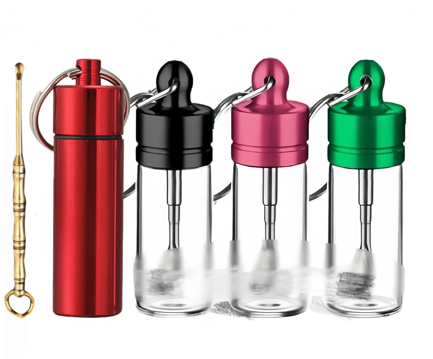 4 Pack Mini Glass travel spice containers, Waterproof Leak-Proof Keychain Seasoning Containers, Portable Small Storage Jars for Kitchen, Travel, Office, Camping & Outdoor Use