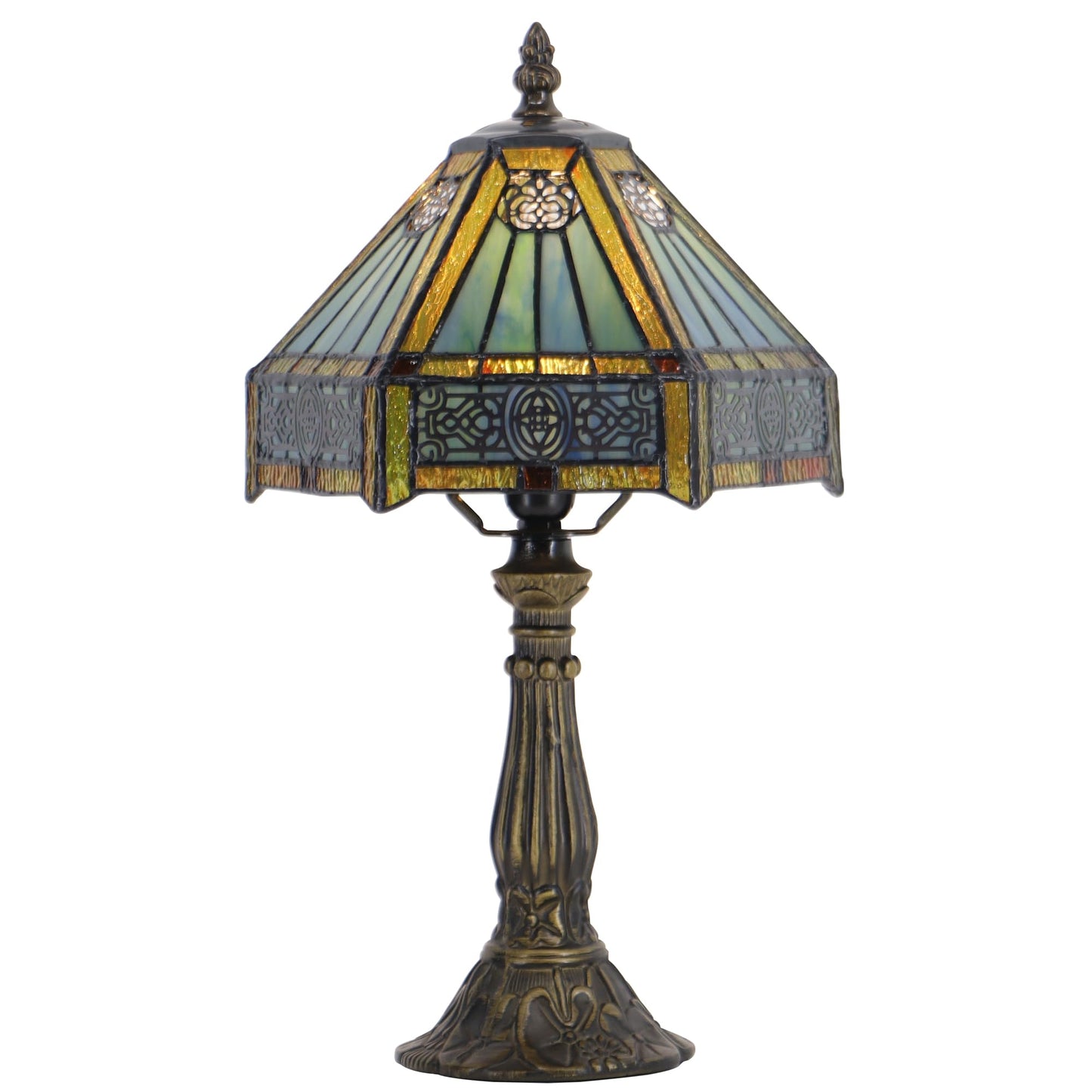 HZYFFYU Small Stained Glass Table Lamp Mini Stained Glass Lamp Memory Sympathy Desk Reading Light 8X14 Inch (Hexagon Mission Style)