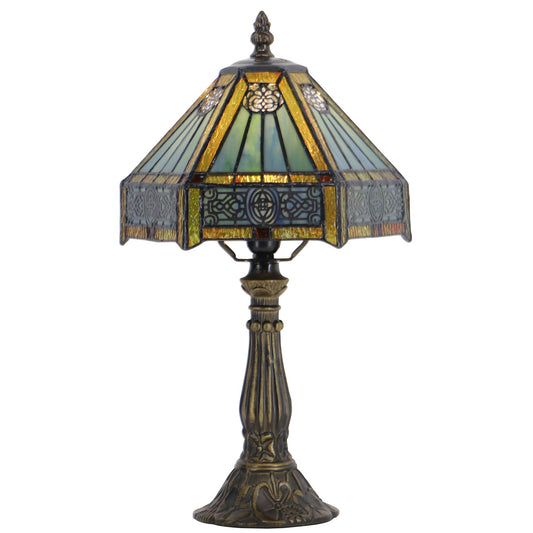 HZYFFYU Small Stained Glass Table Lamp Mini Stained Glass Lamp Memory Sympathy Desk Reading Light 8X14 Inch (Hexagon Mission Style)