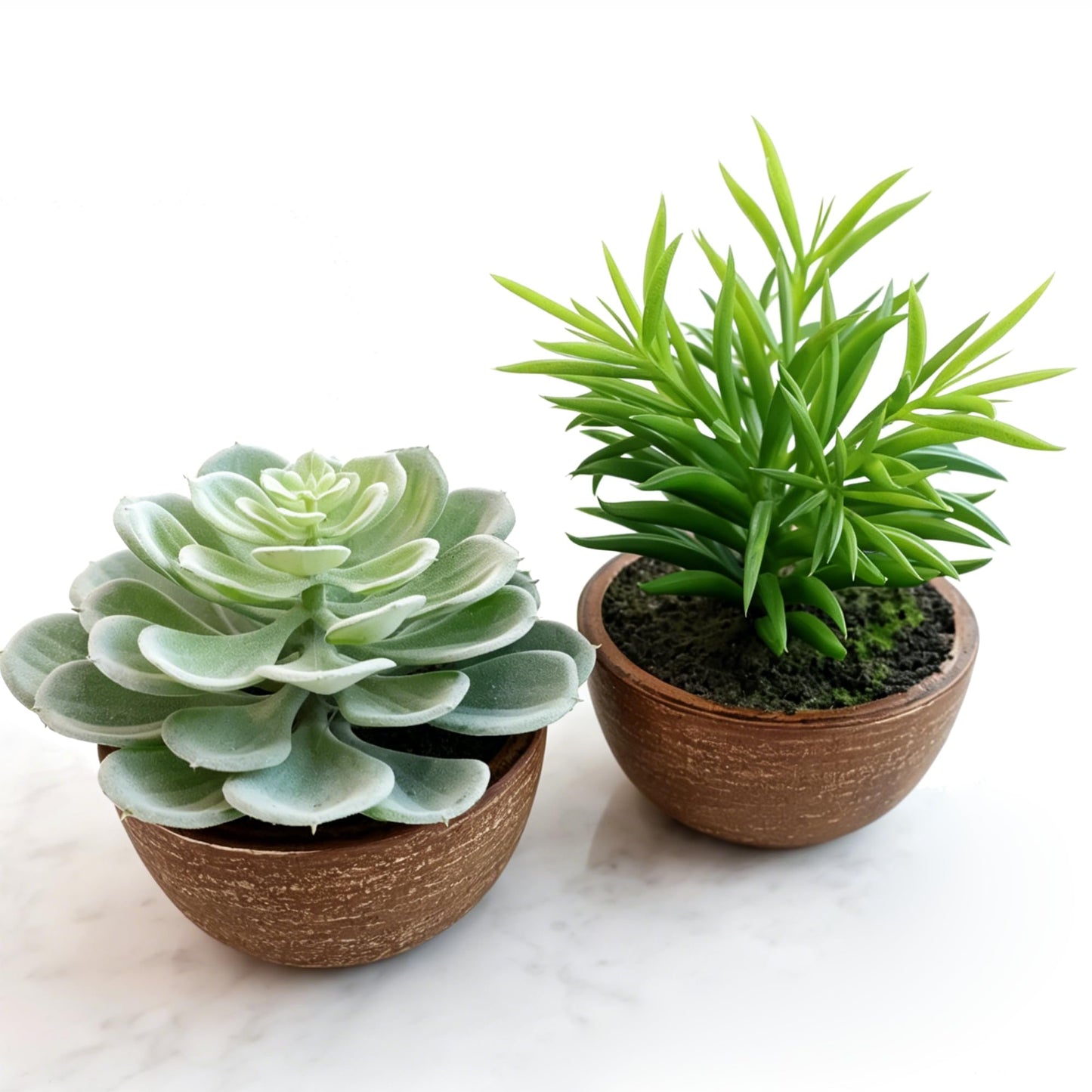 VINSUNI Artificial Succulents Plastic Artificial Green Plant for Office, Fake Succulents for Home Decoration (Set of 2 Succlents in Pots)