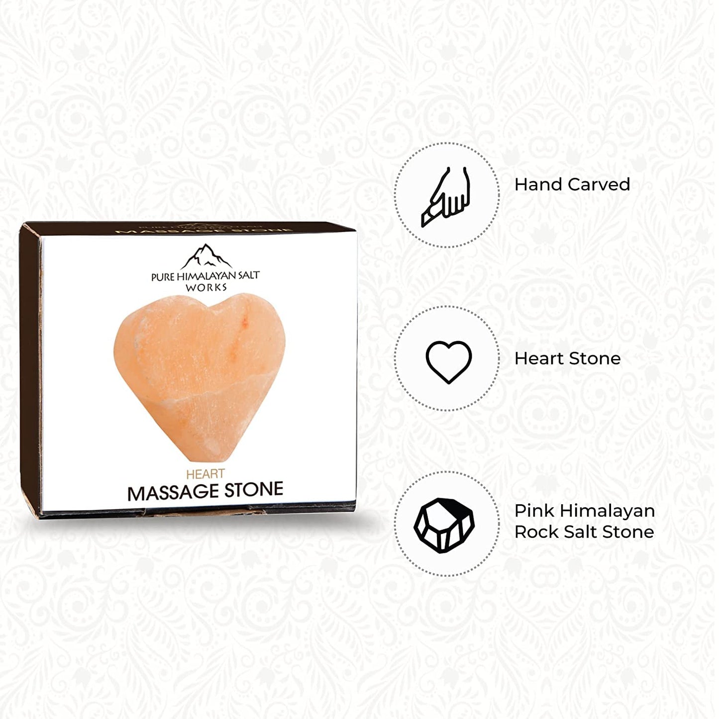 Pure Himalayan Salt Works Heart Massage Stone, Pink Crystal Hand-Carved Stone for Massage Therapy, Deodorant and Salt and Sugar Scrubs, 2.75” W x 3” H x 1.5” D