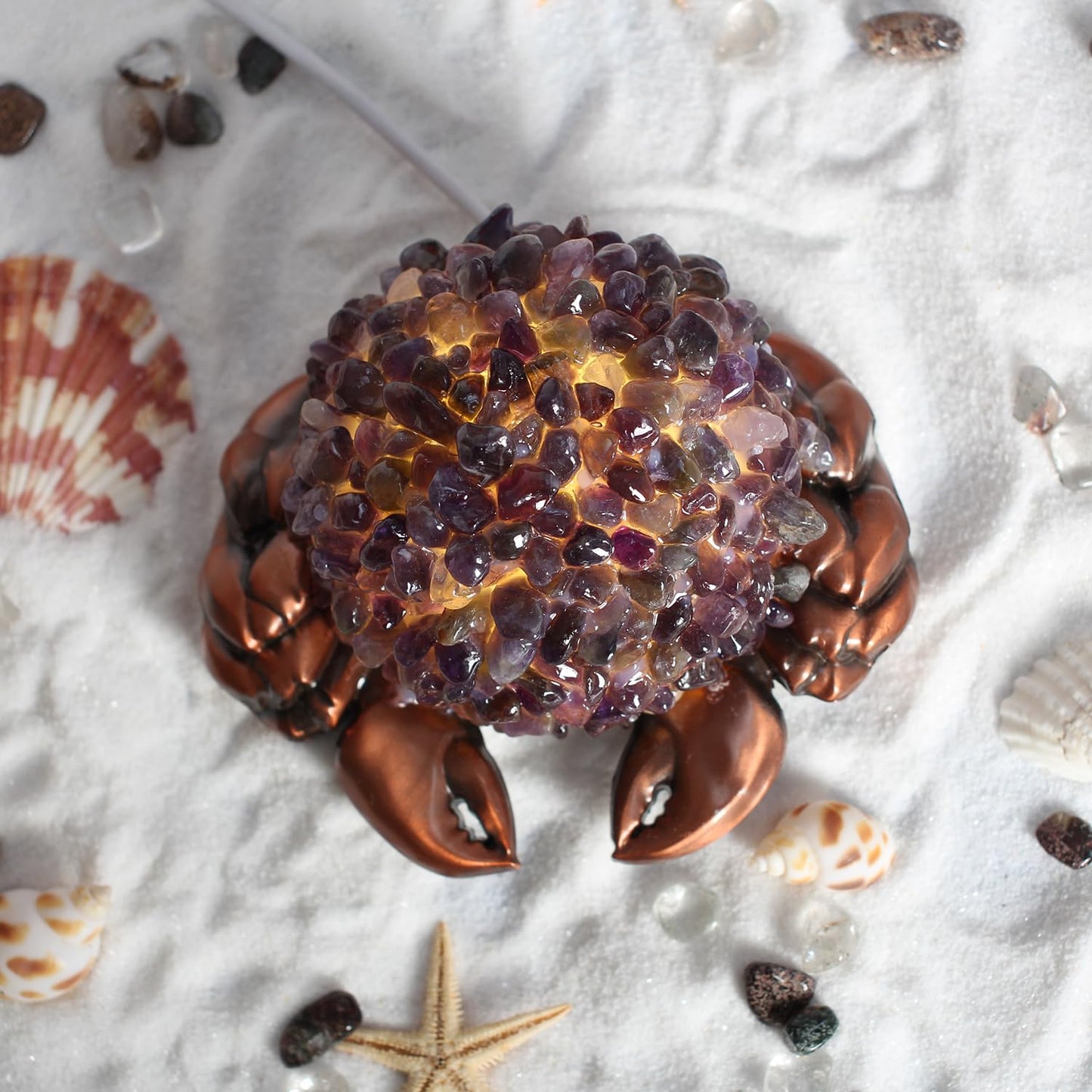 Youhot Handcrafted Amethyst Crystal Crab Table lamp, USB Powered, 3 Light Modes, Purple Shell Design, Healing Stone Decor for Home, Office (Amethyst)