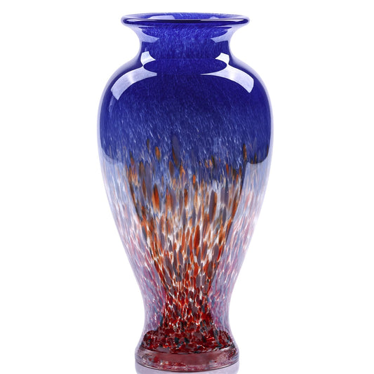 oliruim 11.8" Tall Blown Blue Glass Vase, Colorful Opaque Glass Vase, Unique Design Wide Mouth Art Decoration for Home, Living Room, Dining Table, Pampas Grass Decor (Blue)