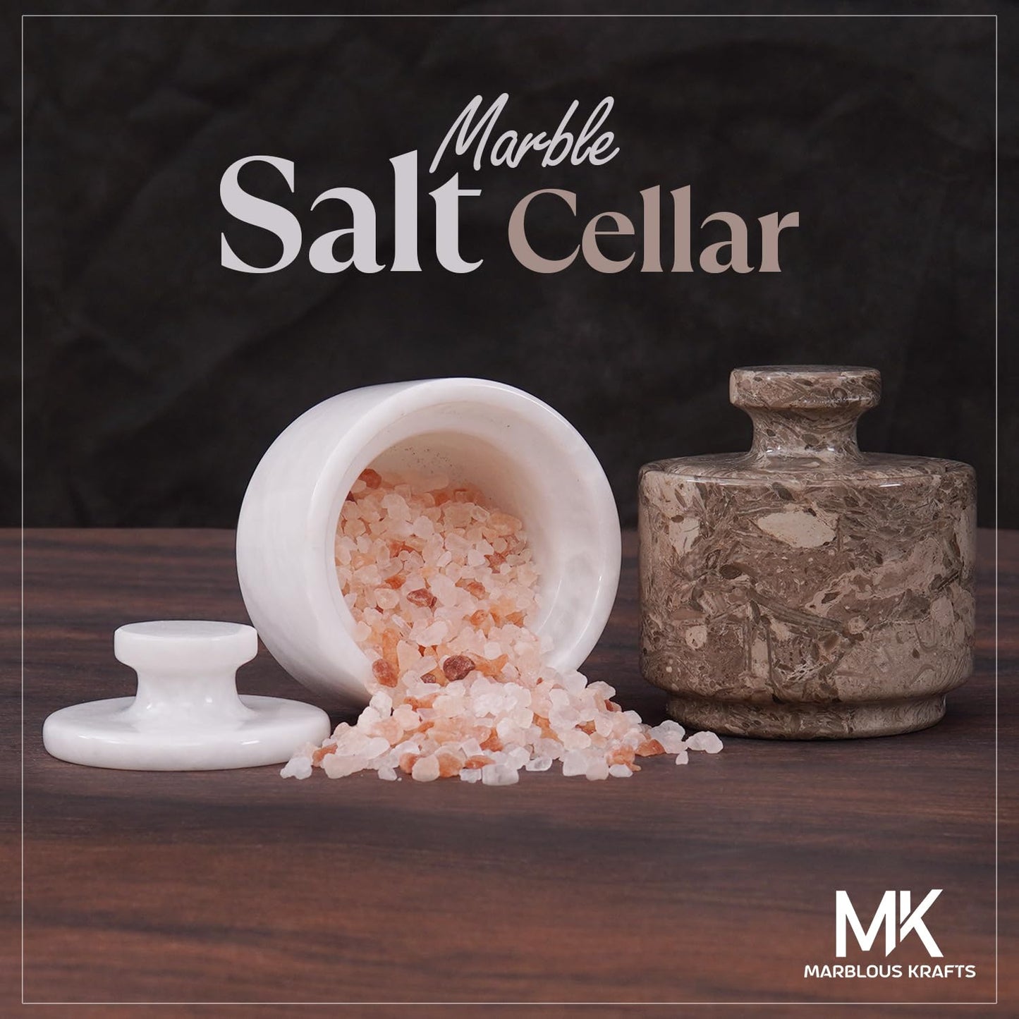 MARBLOUS KRAFTS Marble Salt Cellar with Lid 3" White and Oceanic Celtic Salt & Pepper Containers, Perfect for Home & Kitchen Countertop, Salt Dish & Sugar Bowls for Table Decor, Gift for Mom
