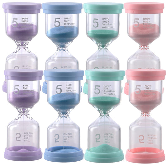 GINLANK 8 PCS 5 Minute Hourglass Timer, Plastic Colorful Hourglass Timer, Small Sand Clock Time for Office Kitchen Decorations