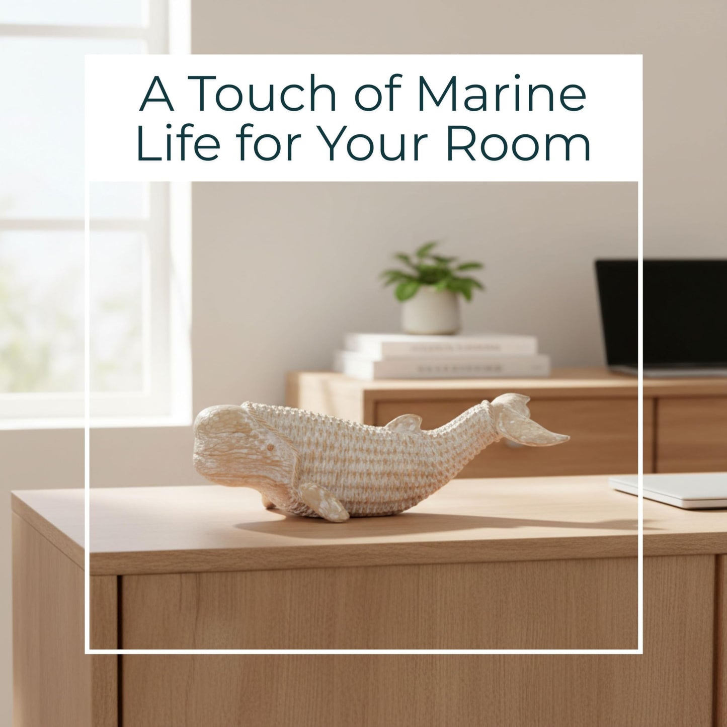 Elegant Whale Figurine for Home Decor - Coastal Chic Sculpture for Bathroom, Office, Room and Living Room Accent -Modern Seaside Ornaments for Shelf or Coffee Table Display - 5", White & Tan