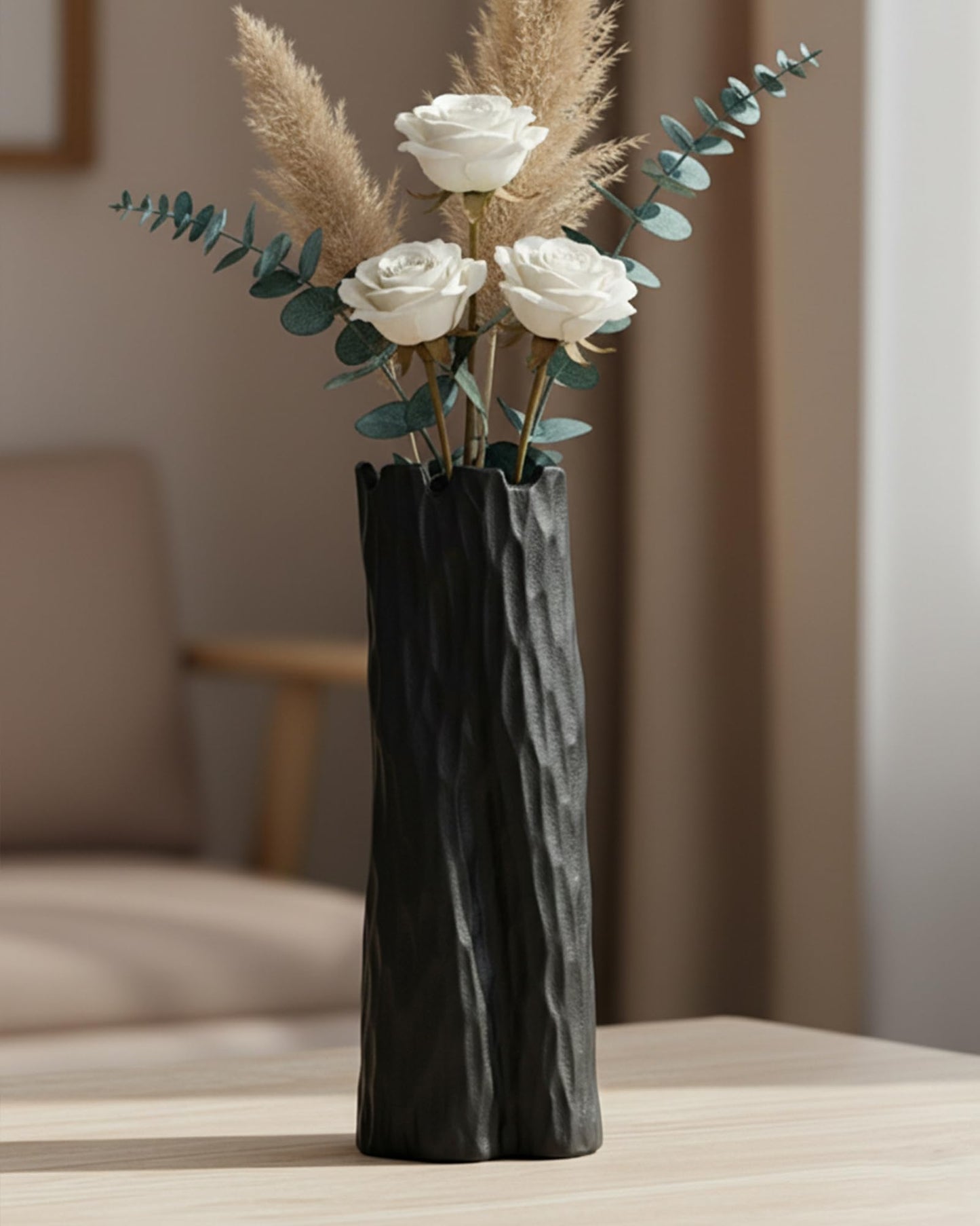 OOSTONEE Matte Black Flower Vases Home Decor, Unique Designed Organic Nature Shape, Ceramic Flower Vase for Living Room, Entryway Table Decor, Bookshelf Decor (10.7 inch)