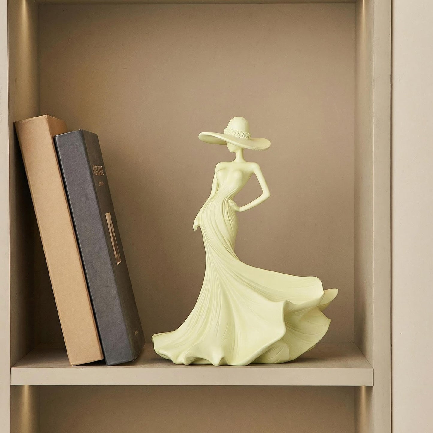 FelyHos 10.2" Cream Resin Elegant Lady Figurine Modern Art Sculpture Decor