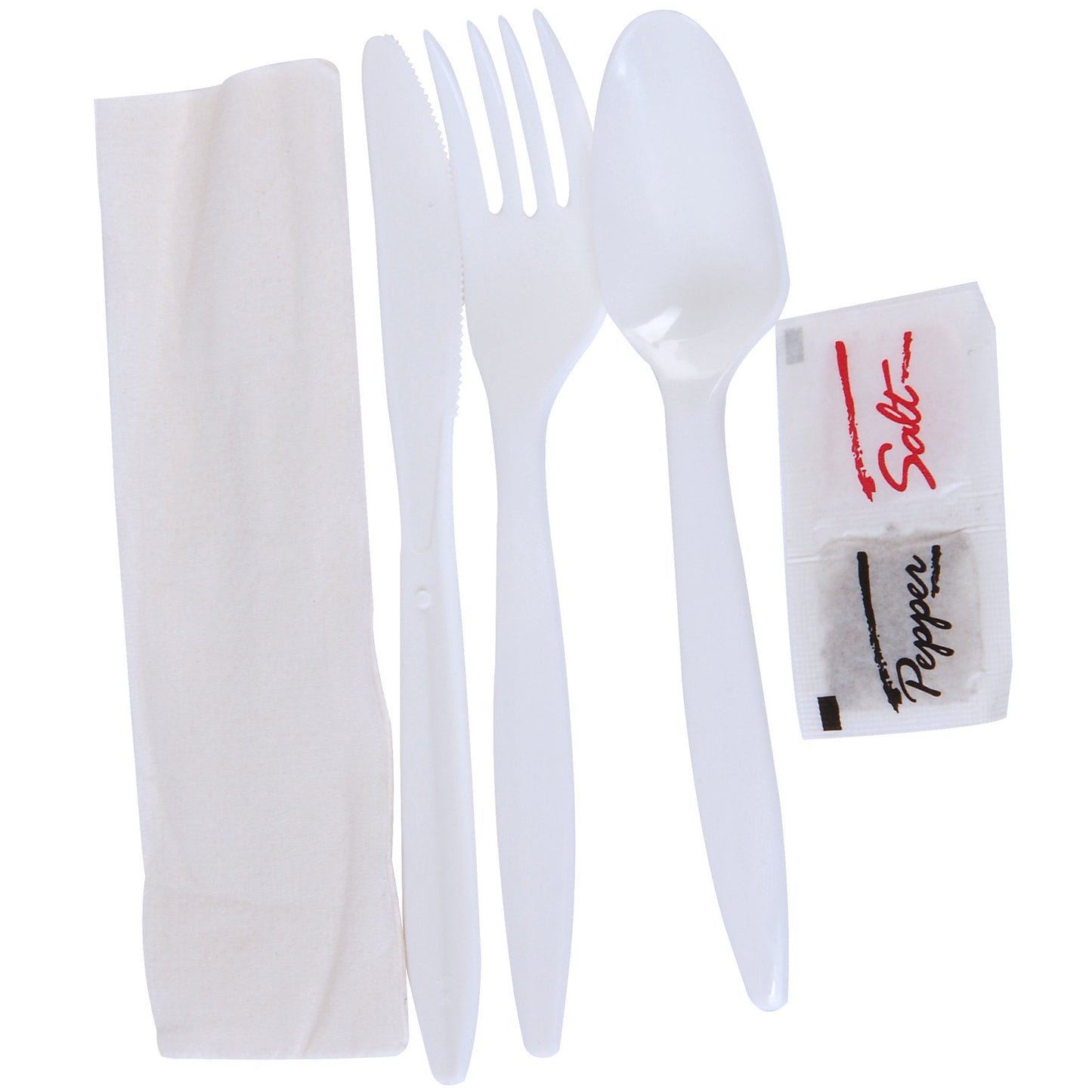 Dixie Individually Wrapped 6-Piece Medium-Weight Polypropylene Plastic Fork, Knife, Teaspoon, Napkin, Salt And Pepper Cutlery Kit by GP PRO (Georgia-Pacific), White, CMP26NSPC, (Case of 250 Kits)