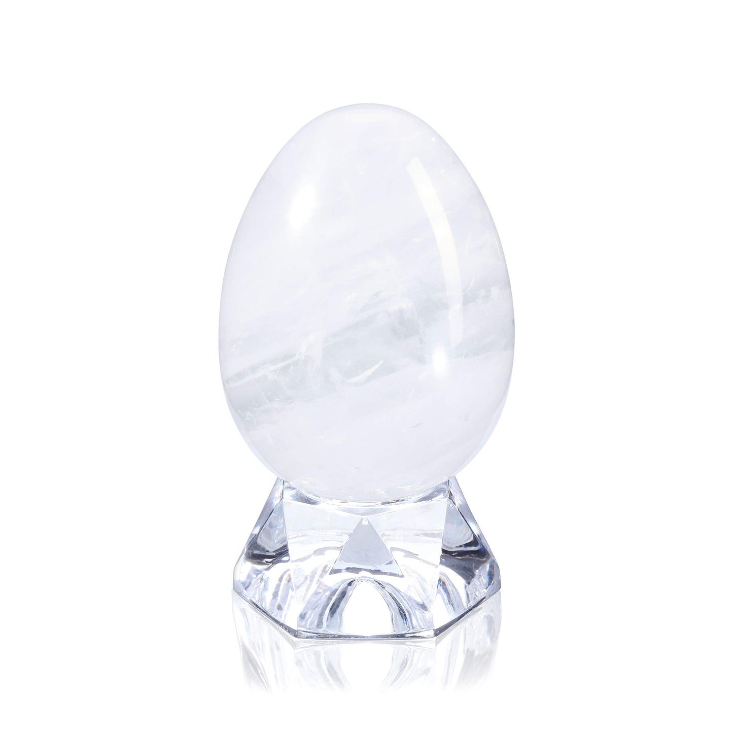 JOVIVI Natural Clear Quartz Egg Sphere Sculpture Reiki Healing Crystal Gemstone Ball Divination Figurine with Acrylic Stand for Home Decoration