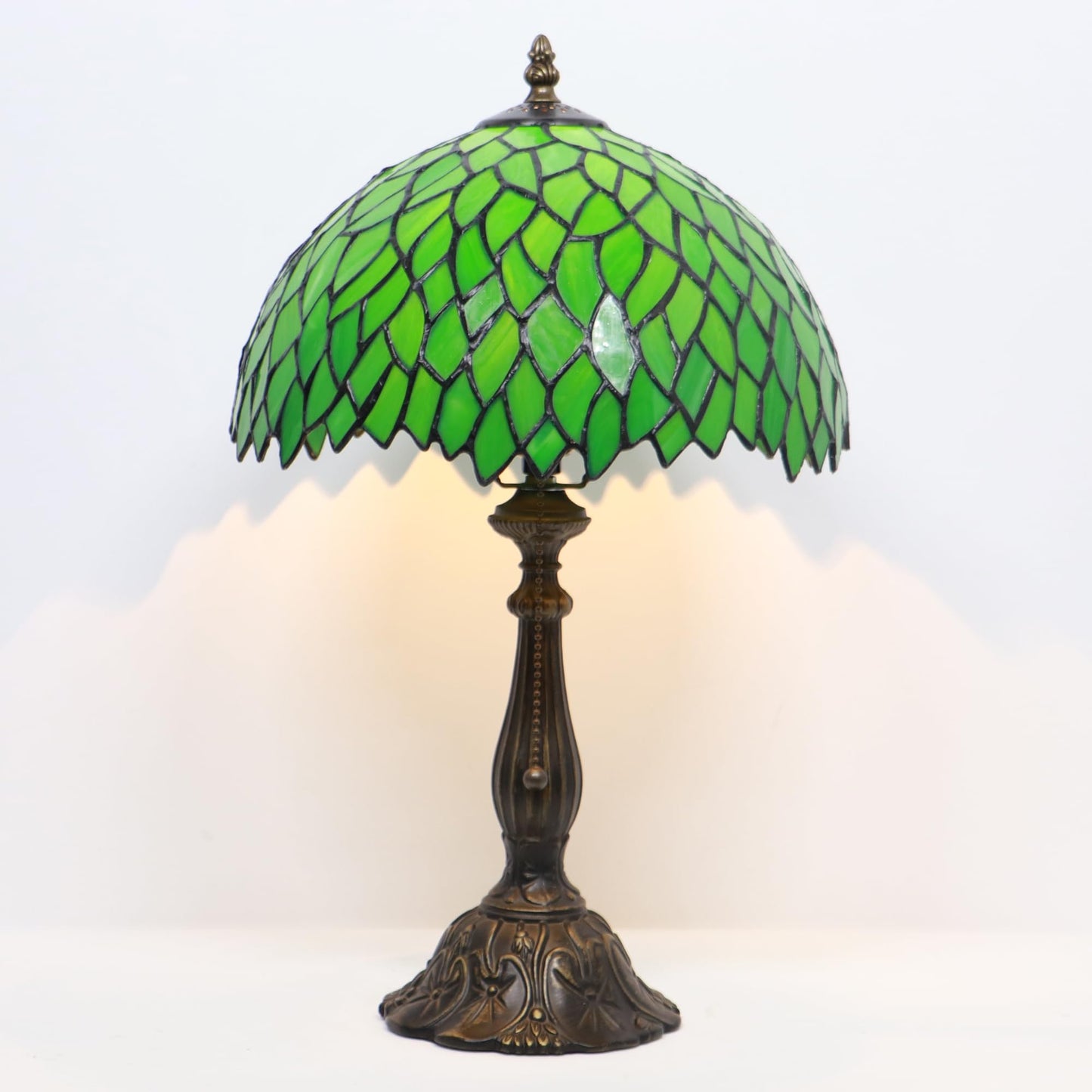 LXHCYOU Tiffany Lamp Stained Glass Table Lamp Bedside Reading Light W12H19 Inches (Green Wisteria)