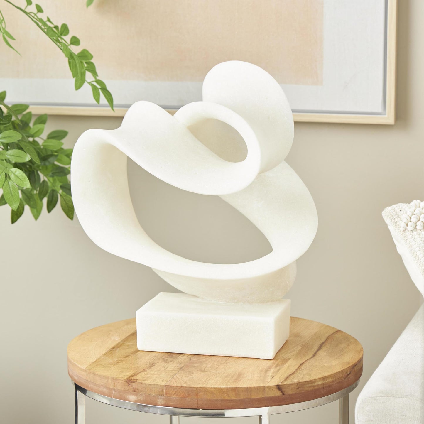 Deco 79 Polystone Abstract Decorative Sculpture Twisted Wave Home Decor Statue with Elevated Base, Accent Figurine 17" x 11" x 19", White