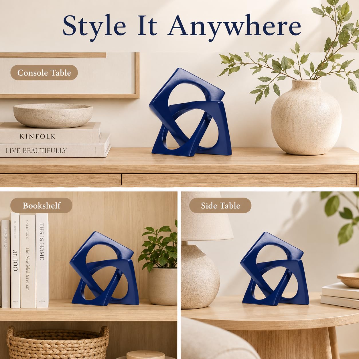 XMGZQ Navy Blue Knot Statue for Coffee Table Centerpiece Decor,Modern Abstract Art Geometric Sculpture and Figurines, Home Decor Accent,Cube Knick Knacks for Shelves,Bookshelf,Entryway,Floating