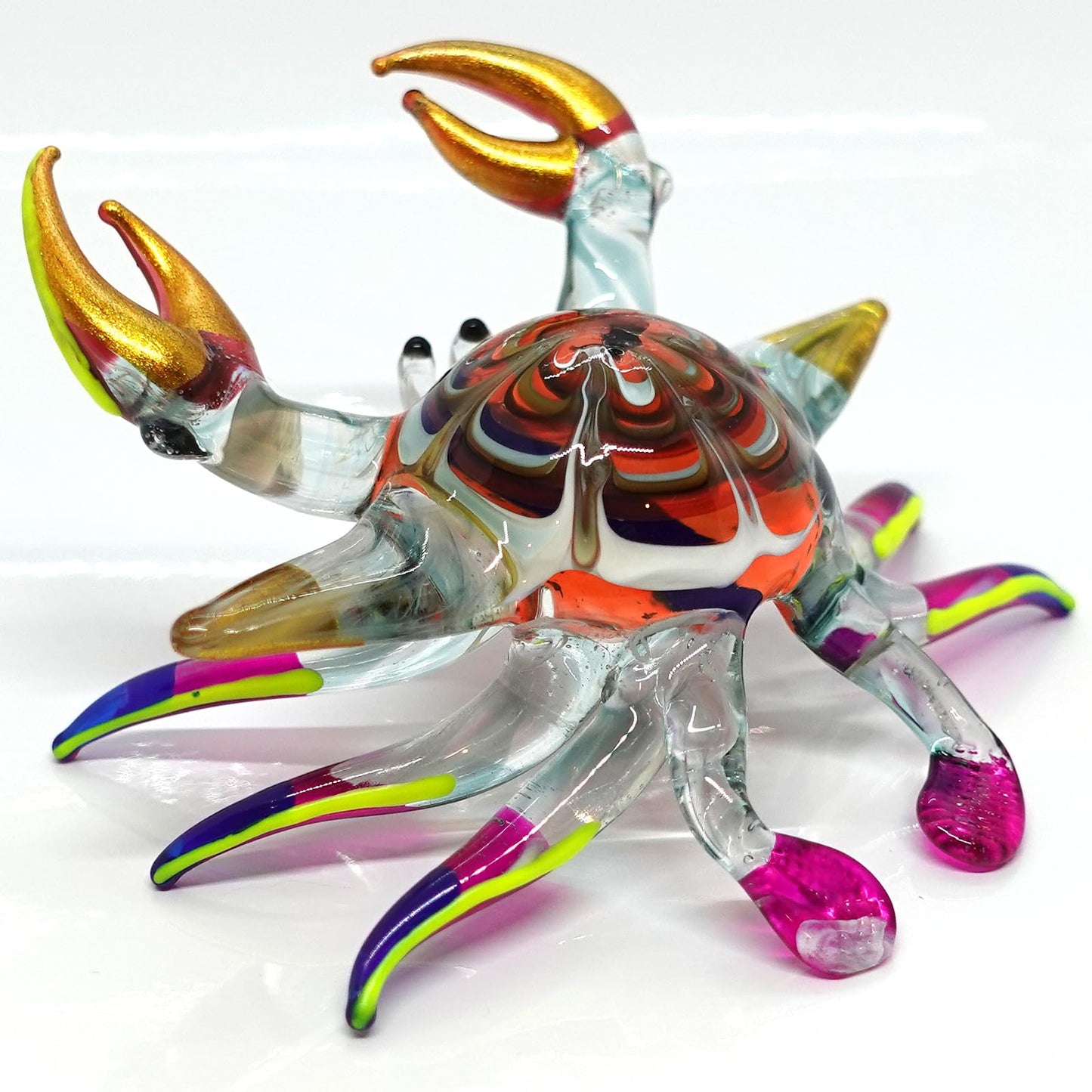 Sansukjai Crab Miniature Figurines Animals Hand Painted Blown Glass Art Collectible Gift Decorate 3.5", Vivid
