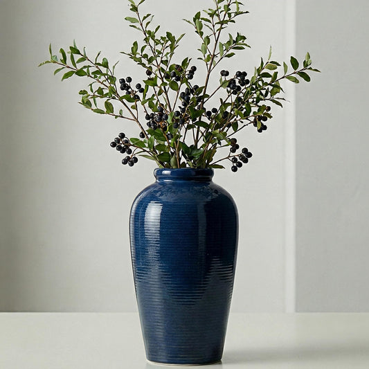 Wancetang Blue Ceramic Vases Home Decor - 11 Inch Tall Farmhouse Vases for Flowers, Modern Textured Vase for Centerpieces, Living Room, Kitchen Island Decor, Fireplace, Entryway Decorations