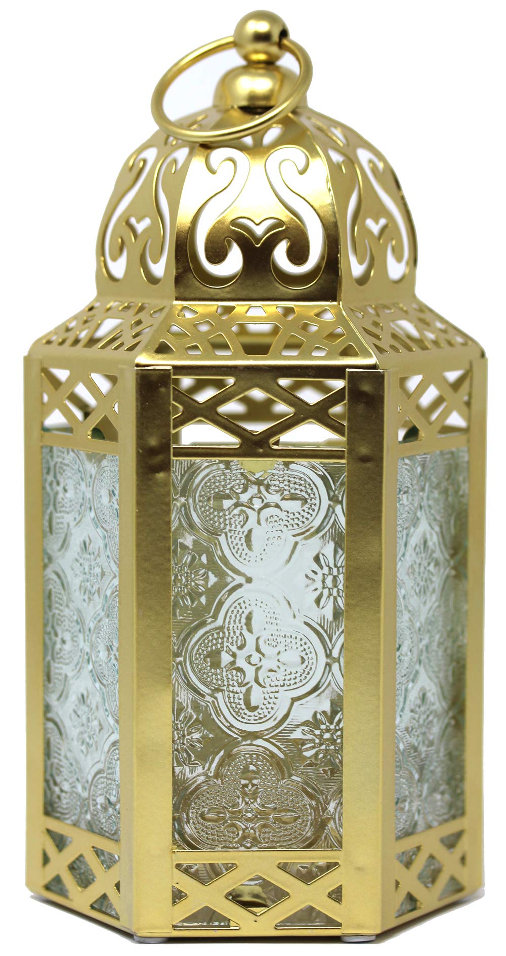 VELA LANTERNS 8.5" Small Gold Metal Decorative Moroccan Lantern Candle Holder Lamp - Indoor/Outdoor, Home Decor, Patio, Weddings, Ramadan Decor