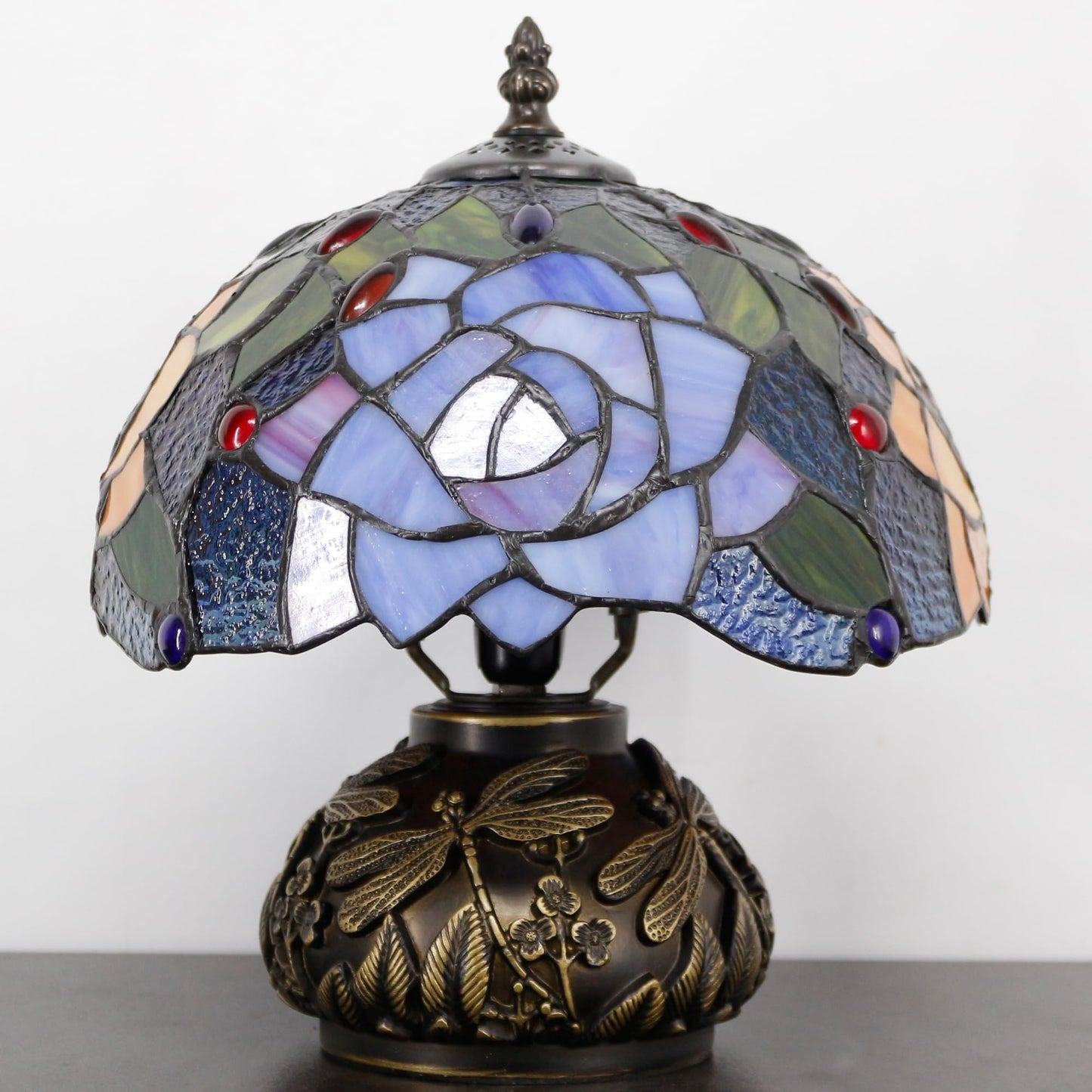 SYETL Small Tiffany Table Lamp Yellow Purple Rose Style Stained Glass Desk Lamp 10X11.5 Inch Mushroom Table Light for Office Home Living Room Bedroom