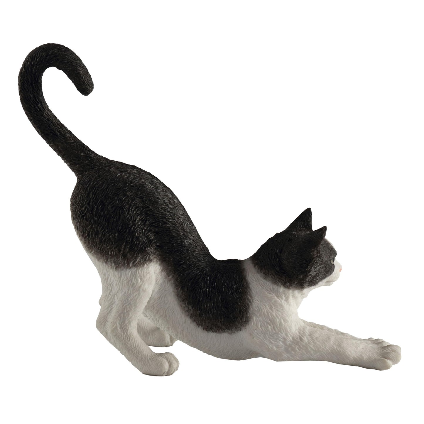 Veronese Design 4 7/8 Inch Black and White Cat Stretching Resin Hand Painted Figurine