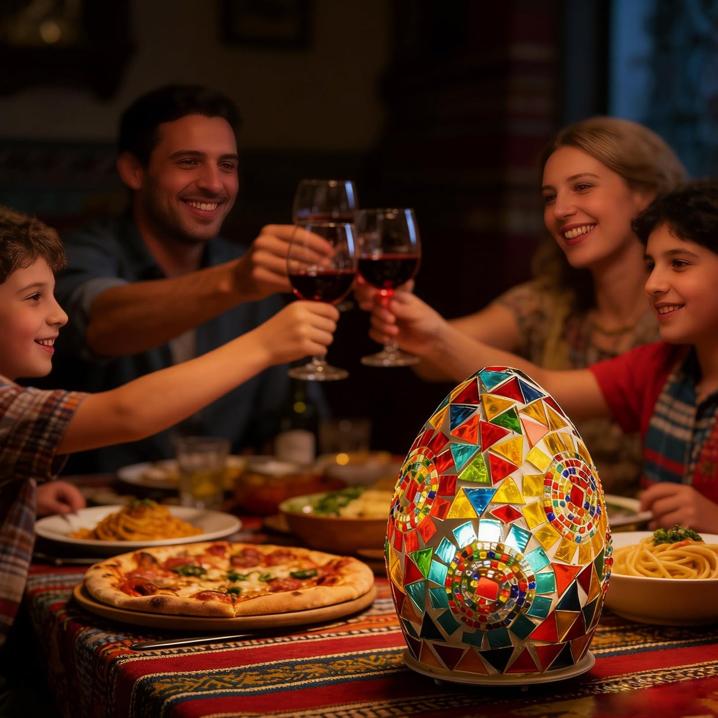wpdash Rotating Egg-Shaped Tiffany Style Table Lamp (D:4.72" x H:5.91") Stained Glass Light with 360°Spinning Base Mosaic Night Light for Living Room Children's Room Festive Decoration & Gift