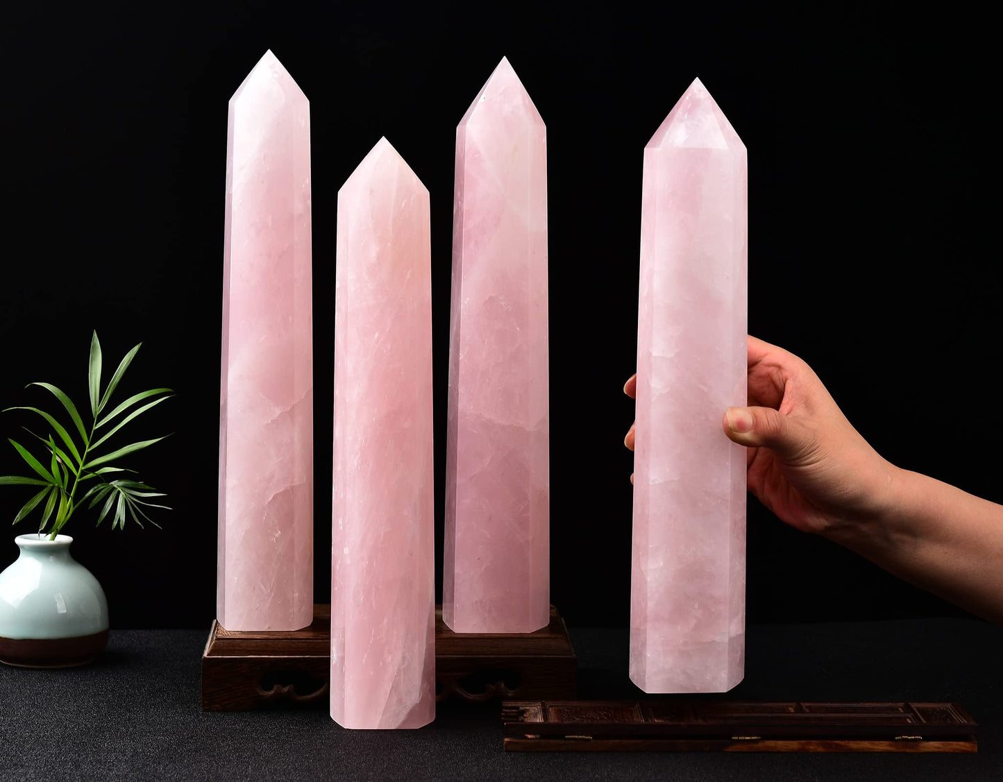 AMOYSTONE Large Healing Crystal Obelisk Tower Rose Quartz Point Wand Crystal Decor Reiki Gifts for Bignners 2.6-3.0 LBS