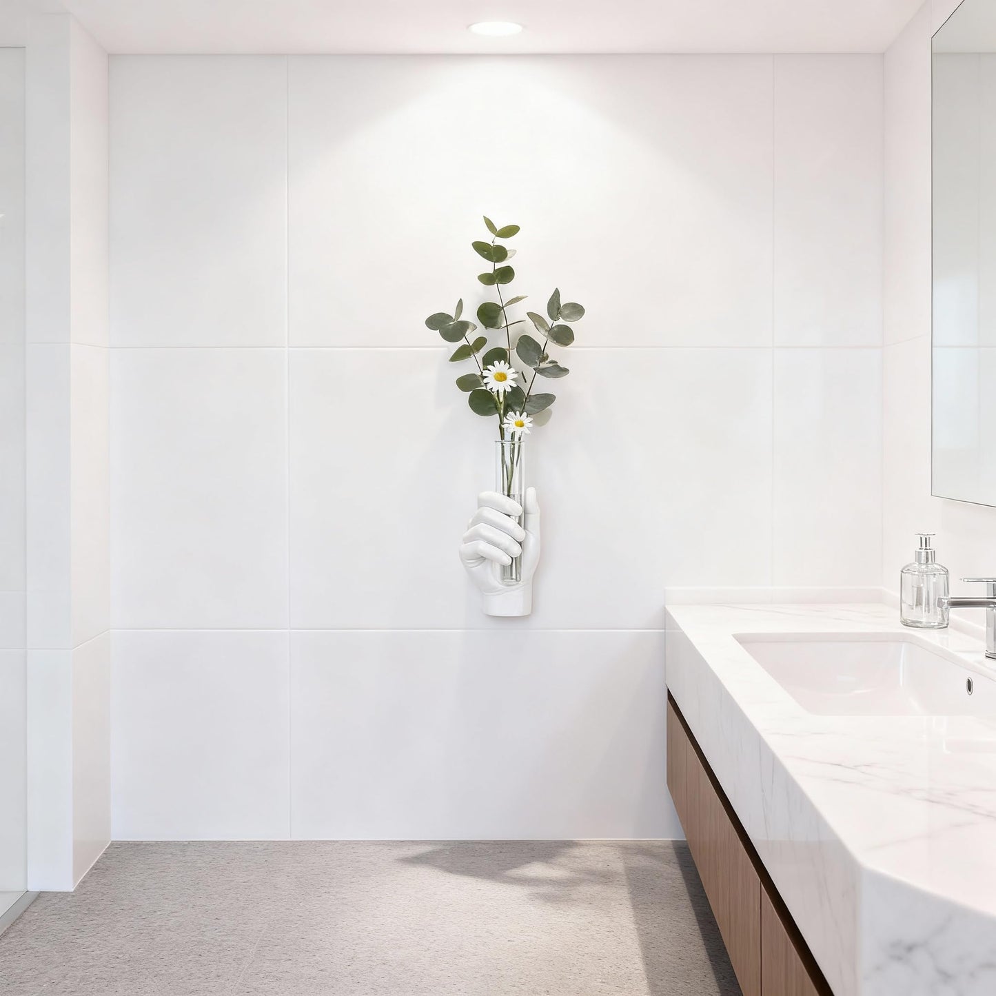 Hand Wall Sculpture with Vase – Unique Resin Art, Wall-Mounted Flower Vase, Modern Decor for Living Room, Office, Apartments, Stylish Home, Elegant Interior, Contemporary Decoration (White)