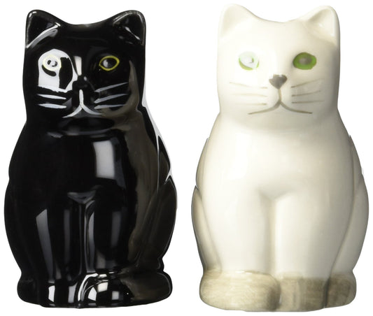 Abbott Collection Sitting Cat Salt & Pepper Shaker Set - Ceramic, Ivory/Black (3.25 inches H)