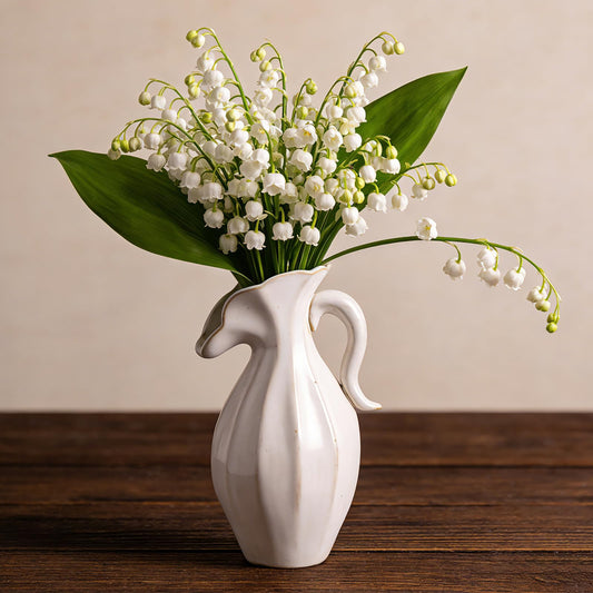 Evaithou Ceramic Pitcher Vase, 7.7" Cream White Reactive Glaze