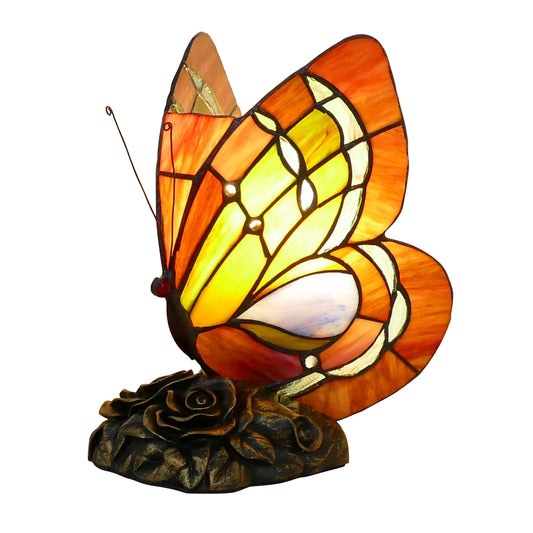VirtueKing Beautiful Butterfly Lamp Tiffany Style Stained Glass Table Lamp Vintage Table Lamp Night Light, 8.7 inch Tall, Color Changing LED Bulb Included, for Home Room Decor, Gift