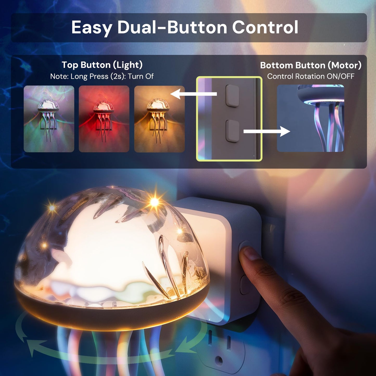 L LOHAS LED Night Lights Plug Into Wall, Night Lights Jellyfish Projector with Dusk to Dawn Sensor, 180°Dynamic Rotating Night Light for Kids Adults Teen Girl Gifts Room Decor Aesthetic