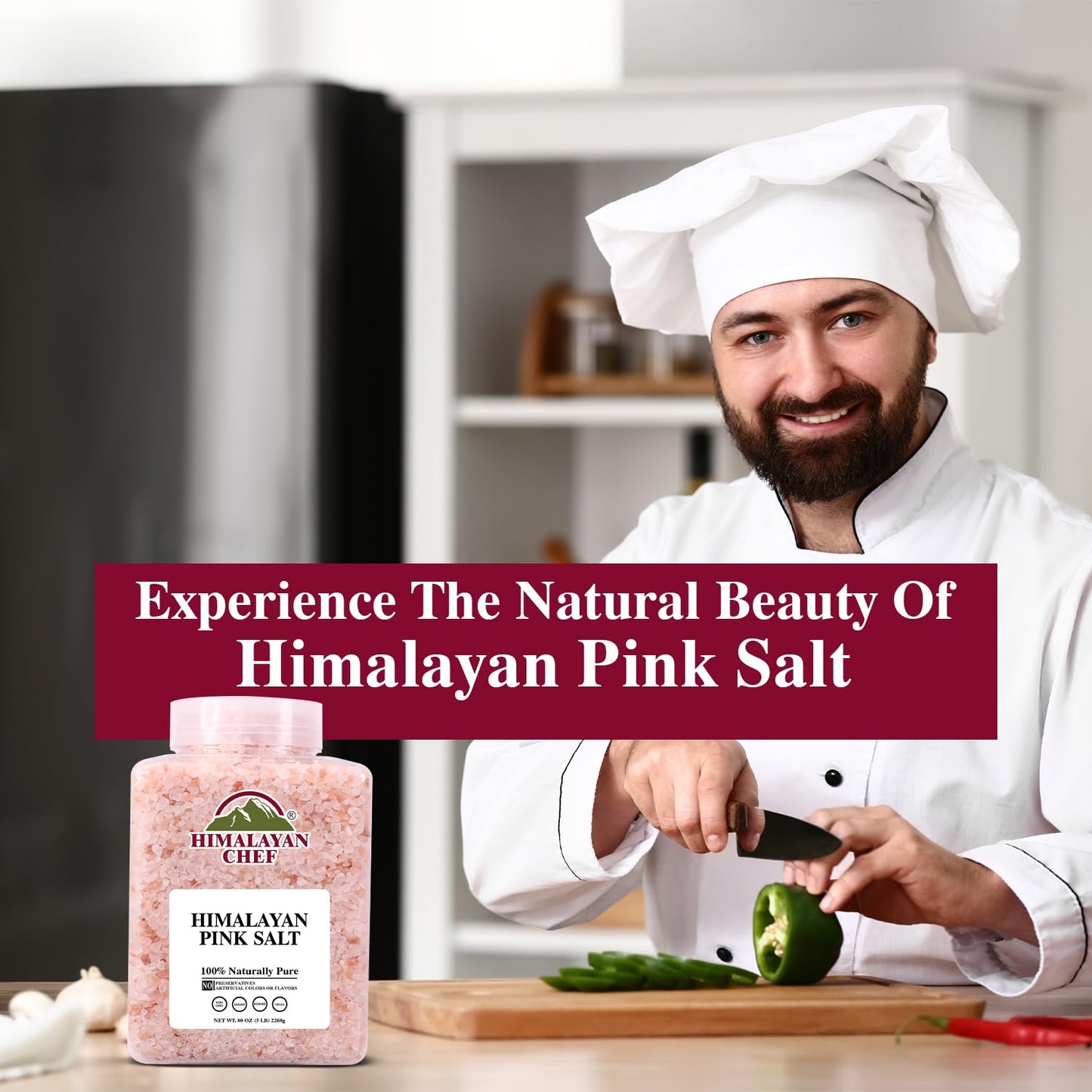 Himalayan Chef Himalayan Pink Salt 80oz (2.26kg), Non-GMO, Kosher, Coarse Grain, Nutrient and Mineral Dense for Health, Gourmet Pure Crystal Pink Salt for Grinder