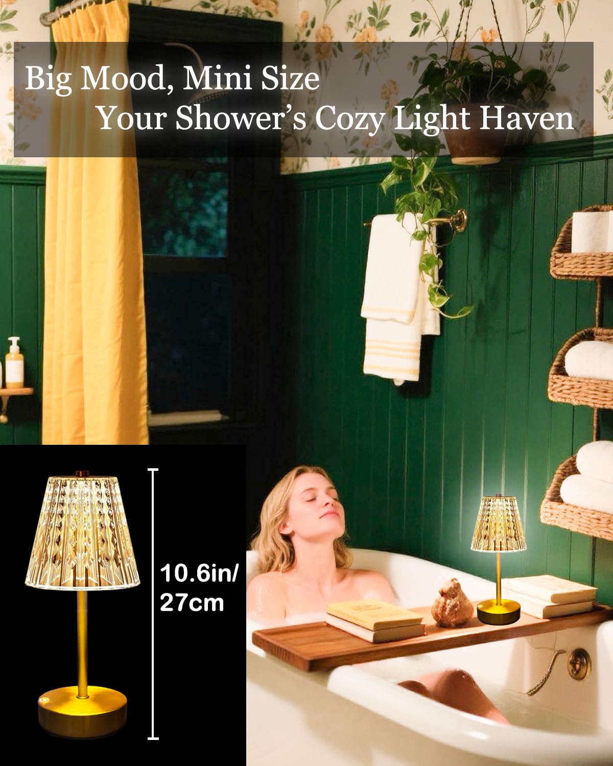 Set of 2 Rechargeable Table Lamps-Small Size Battery Powered Lamps-Cordless Desk Lamp for Restaurant Dinner Bathroom Kitchen Countertop Tabletop Ambient Lighting-Brushed Brass Gold Wireless Lamps