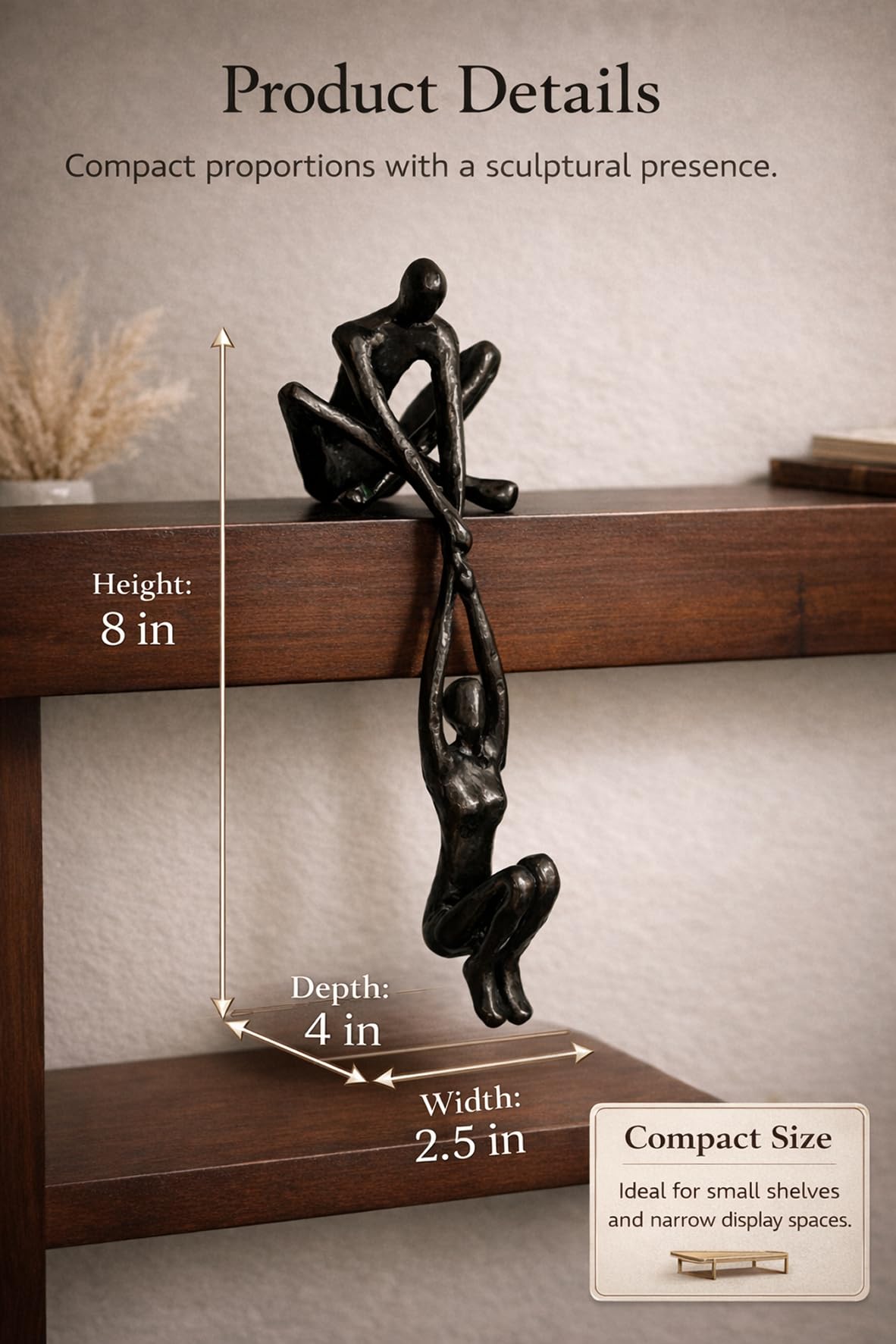 ULVEOL Industrial Abstract Cast Iron Art Sculpture Couple - Man Lifting Woman from Ledge - Modern Love Gift for Couples Cast Iron Shelf Decor for Home, Farmhouse, Bedroom, Living Room