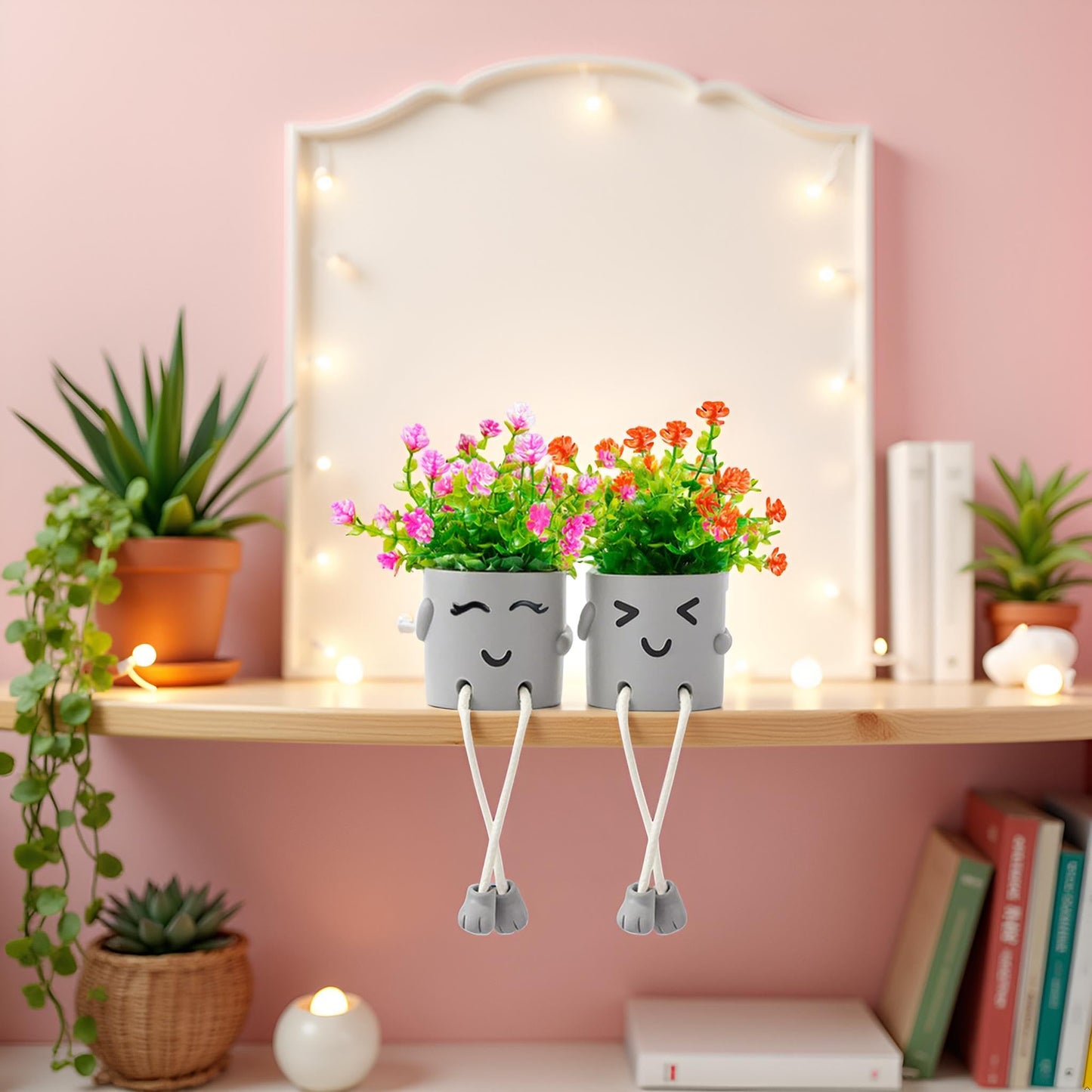 ASOPHEX 2 Packs Cute Fake Plants, Artificial Potted Plants for Table Desk Home Bedroom Bathroom Office Shelf Office Wall Room Farmhouse Decor Artificial Plants