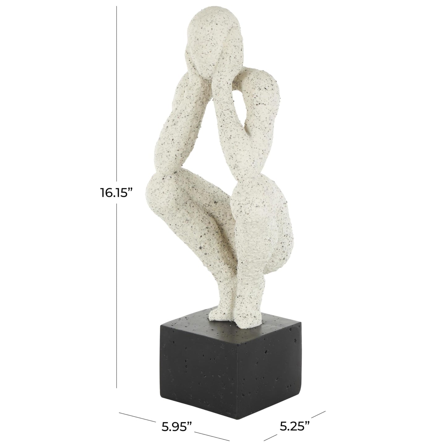 Deco 79 Polystone People Decorative Sculpture Crouching Home Decor Statue with Black Square Base, Accent Figurine 6" x 5" x 16", Cream