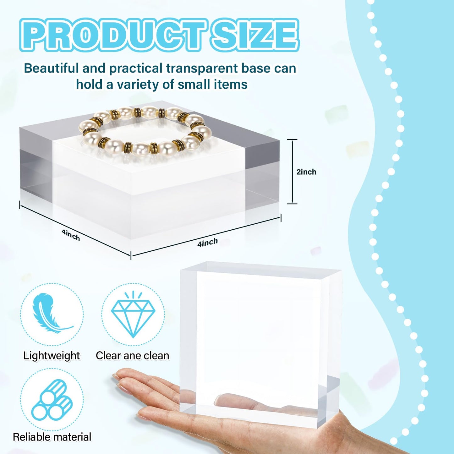 Qunclay 4 Pcs 4 x 4 x 2 Inches Acrylic Square Display Block Clear Polished Acrylic Cubes Jewelry Display Stand for Jewelry Ring Showcase Holder Base Collections