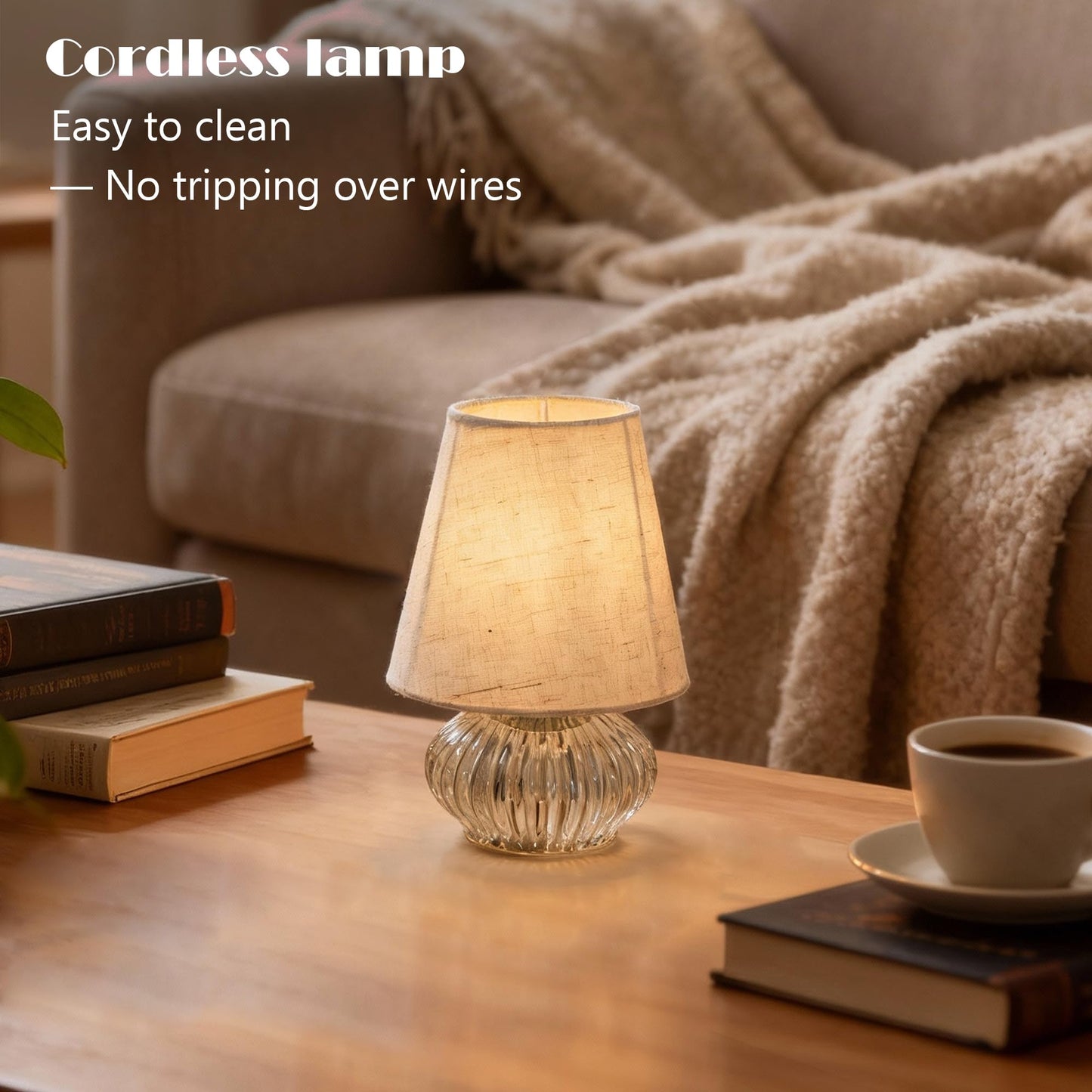 LUSHARBOR Battery Operated Lamp with Timer, Small Decorative Table Lamp with Linen Shade Cordless Ambient Accent Lamp for Bedroom Nightstand, Shelf & Living Room Decor -Tapered