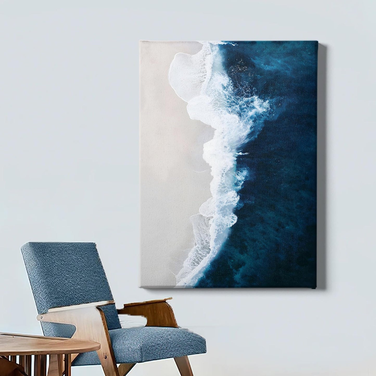 Ocean Wave Canvas Wall Art Navy Blue Ocean Pictures Beach Scene Painting Modern Coastal Prints Nature Ocean Wall Art Blue Ocean Paintings Ocean Landscape Poster for Living Room 16x24in with Frame