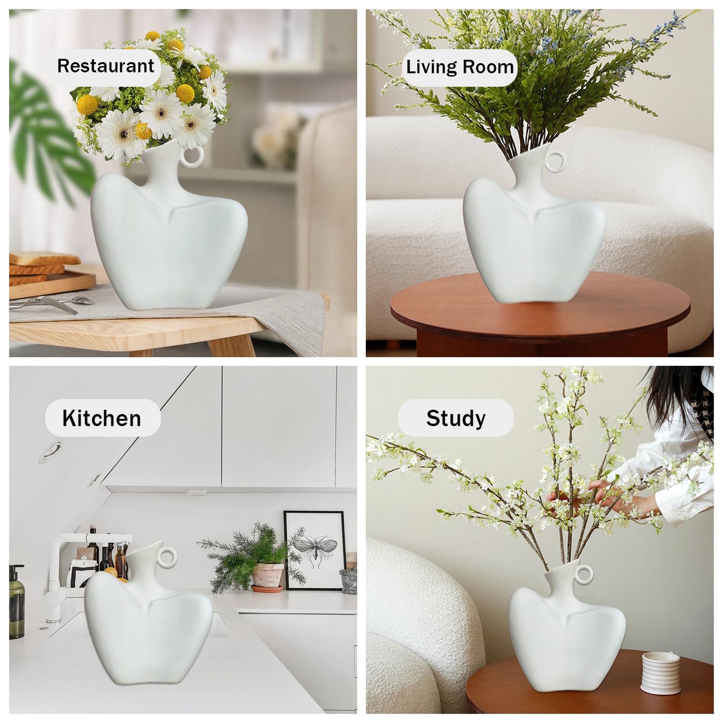 Ceramic Female Form Body Shape Flower Vase for Home Decor White (White)