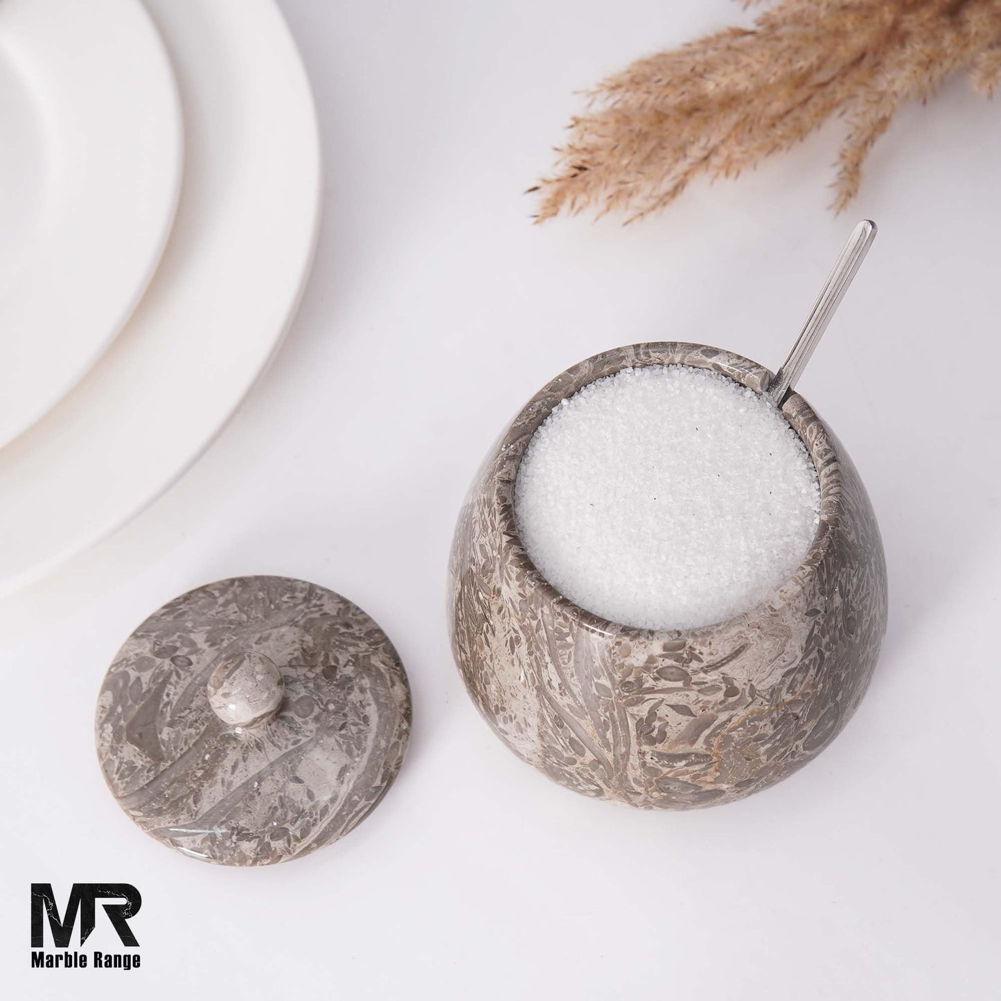 Oceanic Marble Salt Cellar with Lid – 4.5 Inch Table Salt Container, Salt Jar, Salt Dish, Salt Holder, Spice Jar, Sugar Bowl, Celtic Salt, Kitchen Countertop Decor