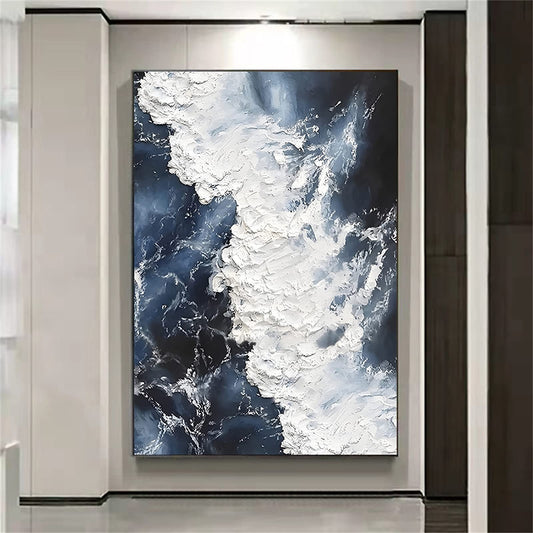 BACJUOPLDArt Abstract Ocean Canvas Wall Art Navy Blue And White Abstract Poster Blue Sea Ocean Wave Picture Modern Navy Blue Landscape Painting For Bedroom Wall Decor 16x24in No Frame