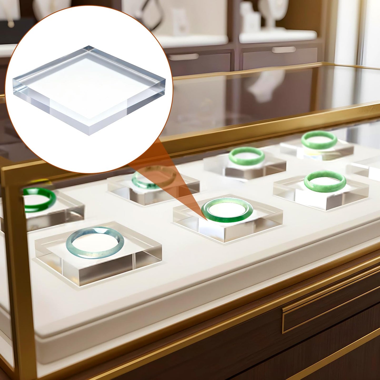 Meyeyaia 8pcs Acrylic Blocks for Display, 4 x 4 x 1 Inch Clear Polished Acrylic Cube Risers, Square Jewelry Display Stand Base for Rings Armband Jewelry
