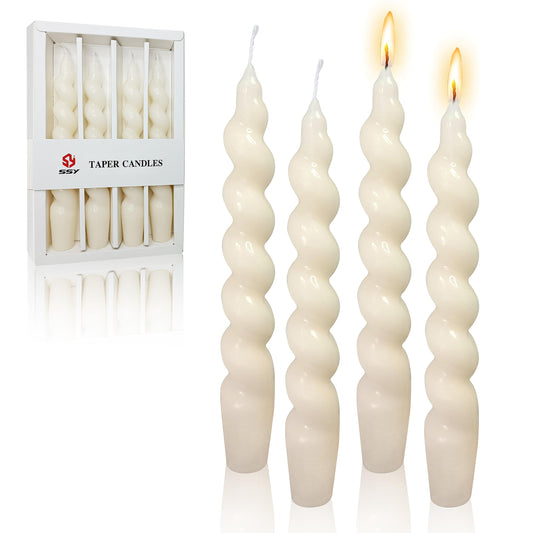7.5 Inches Spiral Taper Candles Colorful Twisted Candle Dripless Long Candles, Handmade Candlesticks for Wedding Dinner Decor, Set of 4(Cream White)