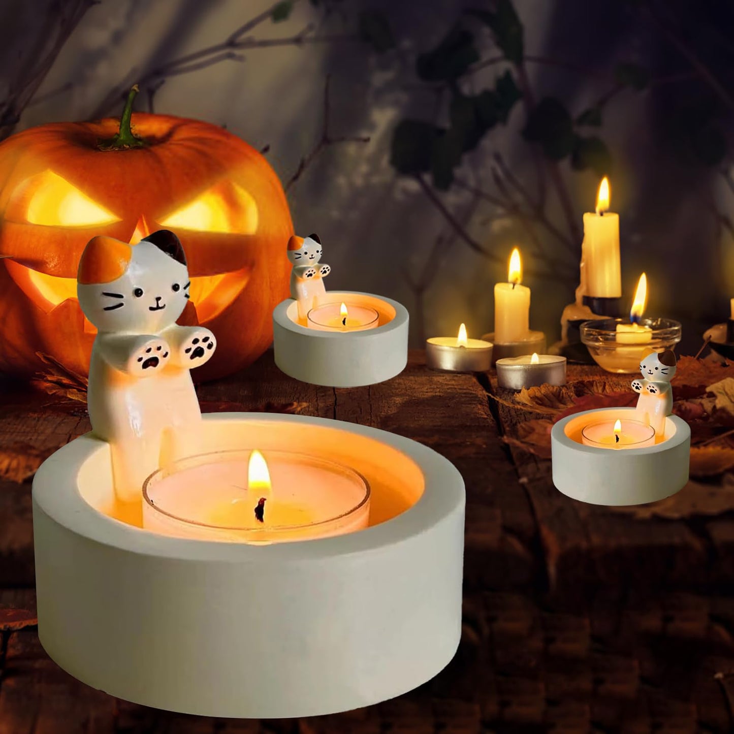Cat Candle Holder, Cartoon Kitten Candle Holder, Cat Warming Hands Candle Holder, Gift for Girl Women, Cat Lover Gifts Candles for Candle Holders Decor (Ginger Cat)