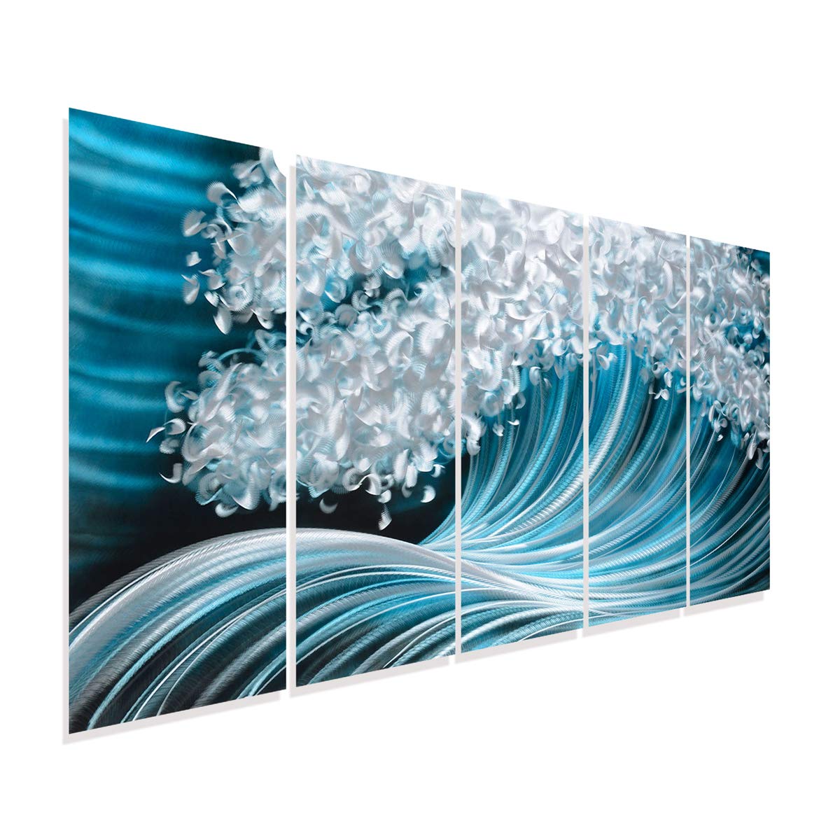 RICHSPACE ARTS Metal Wave Wall Art Large Horizontal Paintings Contemporary Blue Accents Home Decor Coastal Nautical Ocean Artwork on Aluminum for Office Living Room Bedroom Home Walls